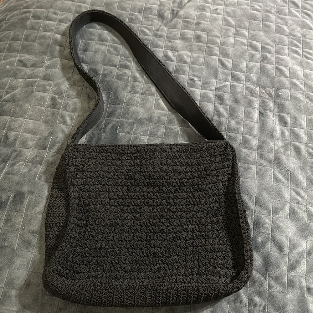 Villager A Liz Claiborne Company Black Crochet Shoulder Bag